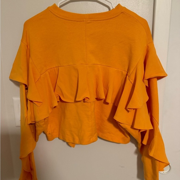 Zara Ruffle Tiered Layered Long Sleeve Crop Top Orange Women’s Small Sweater - Picture 4 of 11